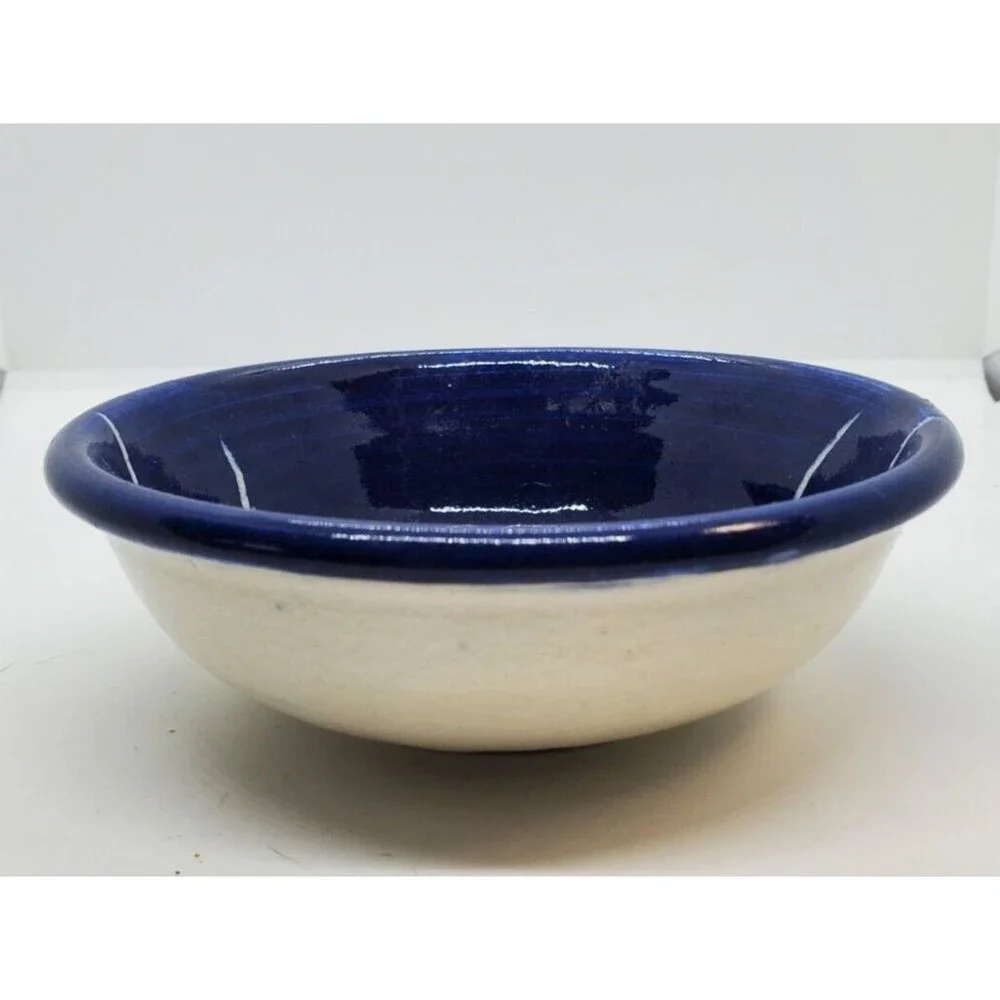 Cat Bowl Pottery Blue Glazed with Little Mice Running around in the Bottom